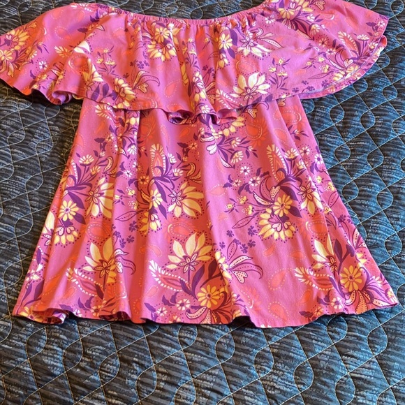 Pretty pink print knit top with ruffle sleeves by Woman Within, size 18, NWOT! - Picture 12 of 16